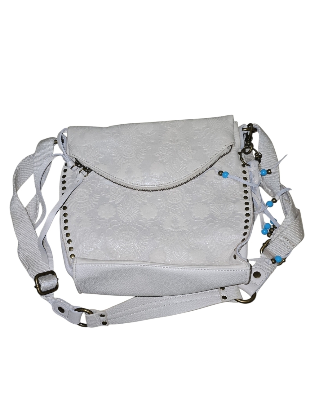 The Sak Silverlake Leather Crossbody Bag Stone Floral Embossed White Western